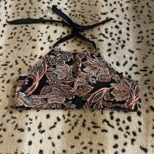 Time and Tru Brown and Gold Tie Front Crop Top